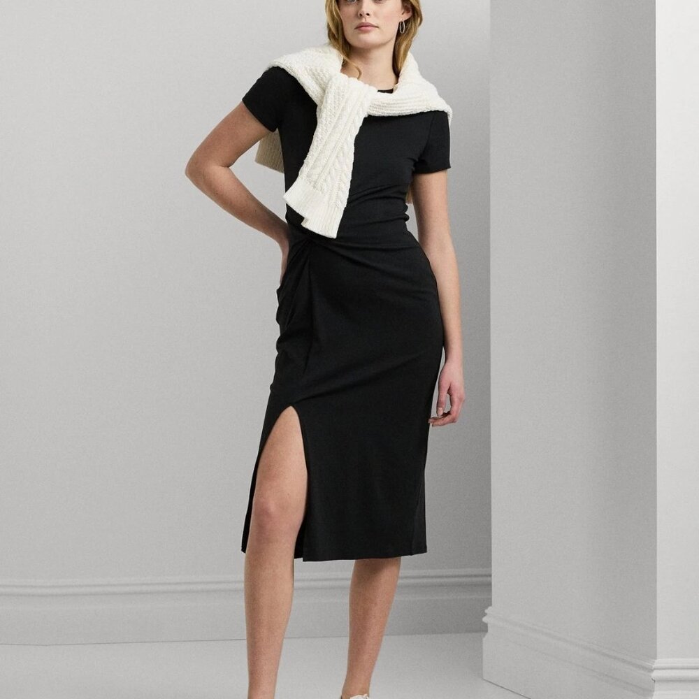 Lauren Ralph Lauren Women’s Jersey Twist-Front Midi Dress M Slit Slim Fit